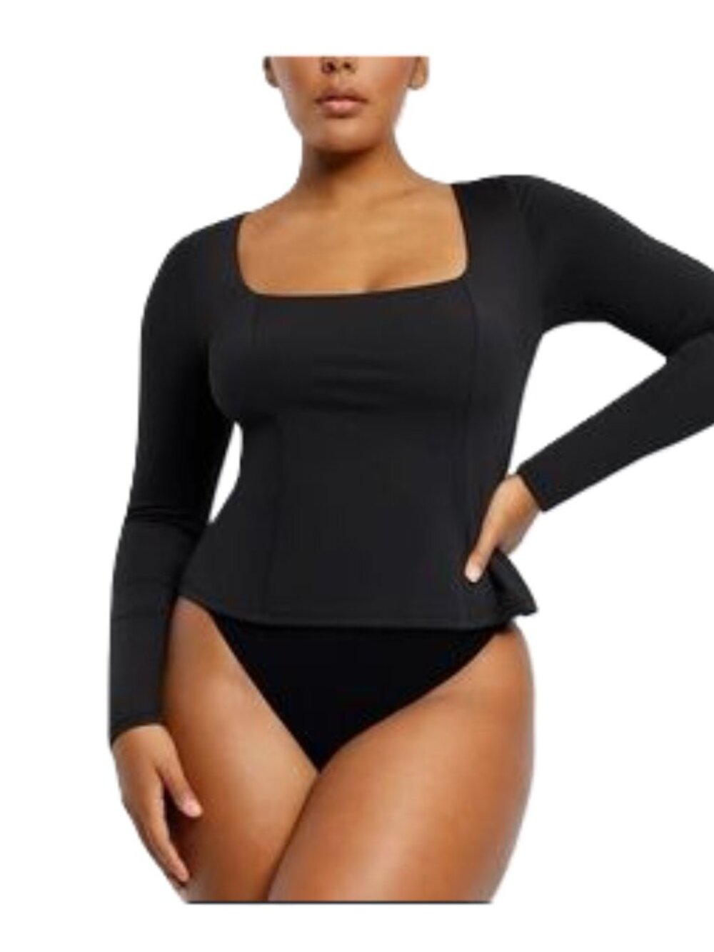 Shapellx Shapewear Slimming Bodysuit Black Ribbed Built In Bra Size Large NWT